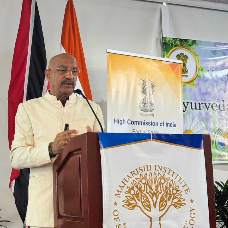 Prof. Carl Camelia, Vice-Rector of UMLAC, presents Integrative Ayurveda during the celebration of the MOU signing at the High Commission of India, Port of Spain, Trinidad and Tobago.